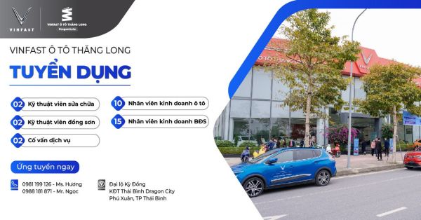 VinFast Ô tô Thăng Long DragonAuto tuyển dụng nhiều vị trí, quyền lợi hấp dẫn